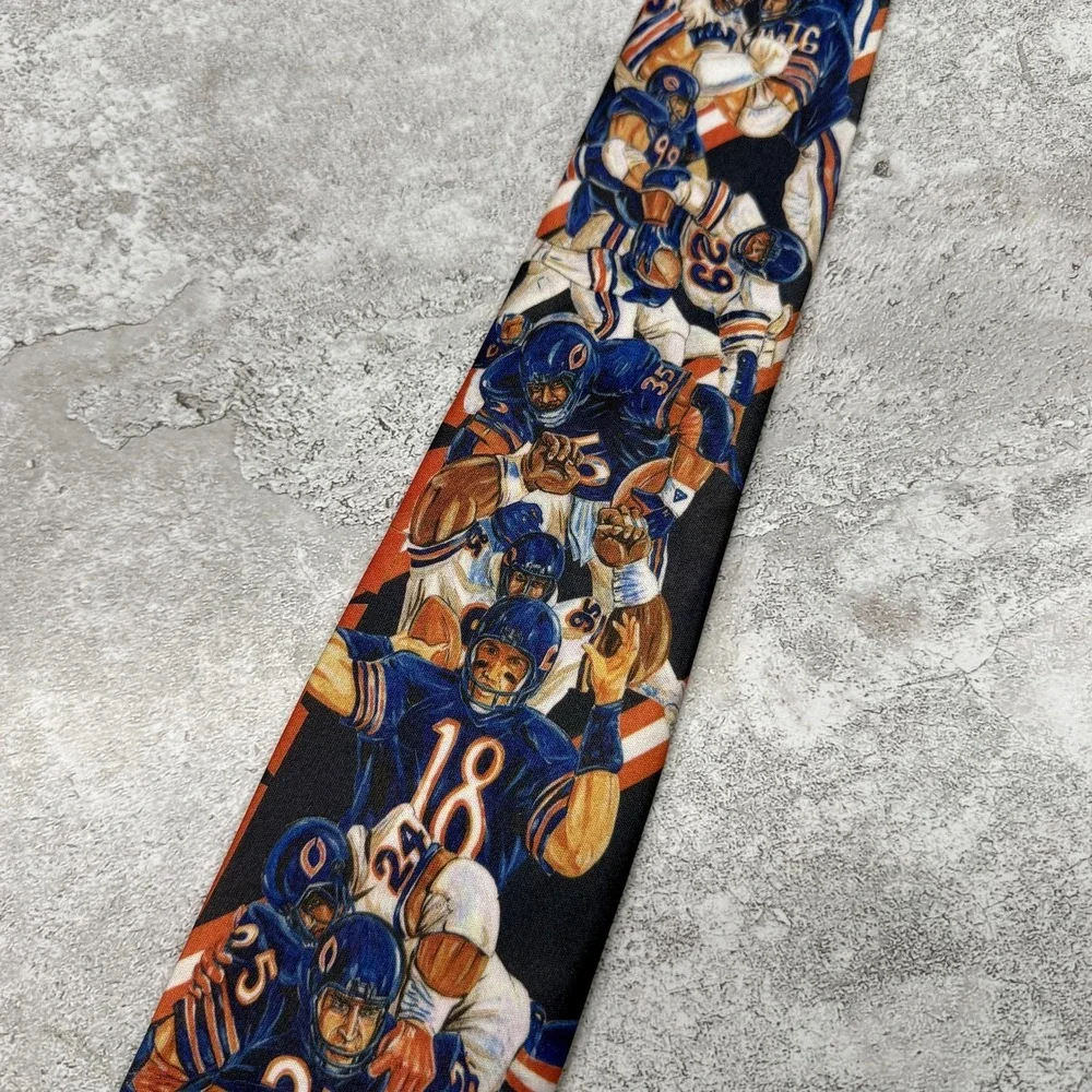 Vintage Ralph Marlin Polyester‎ Tie Mens One Size Blue Chicago Bears Necktie 90s